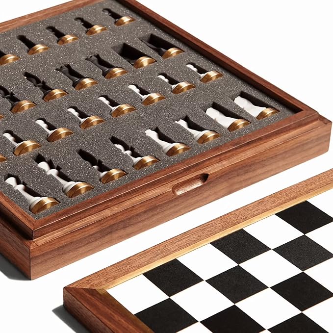 Luxury &amp Decorative Wooden Chess Set Walnut Leather Chess Board with Weighted Chess Pieces Unique Deluxe Wooden Chess Gifts for Board Game Lovers Handmade Chess Set with Storage