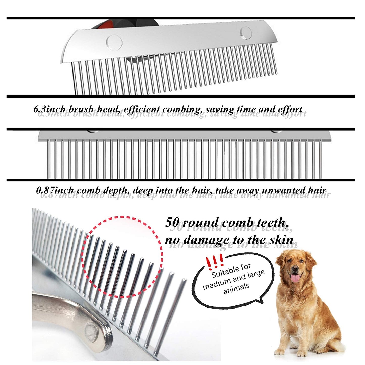 Dog Brushes for Grooming Large Dogs, Undercoat Dog Rake Long Hair Pet Comb Pet Grooming Brush with Anti-Slip Handle, Steel Comb for Golden Retriever Husky German Shepherd