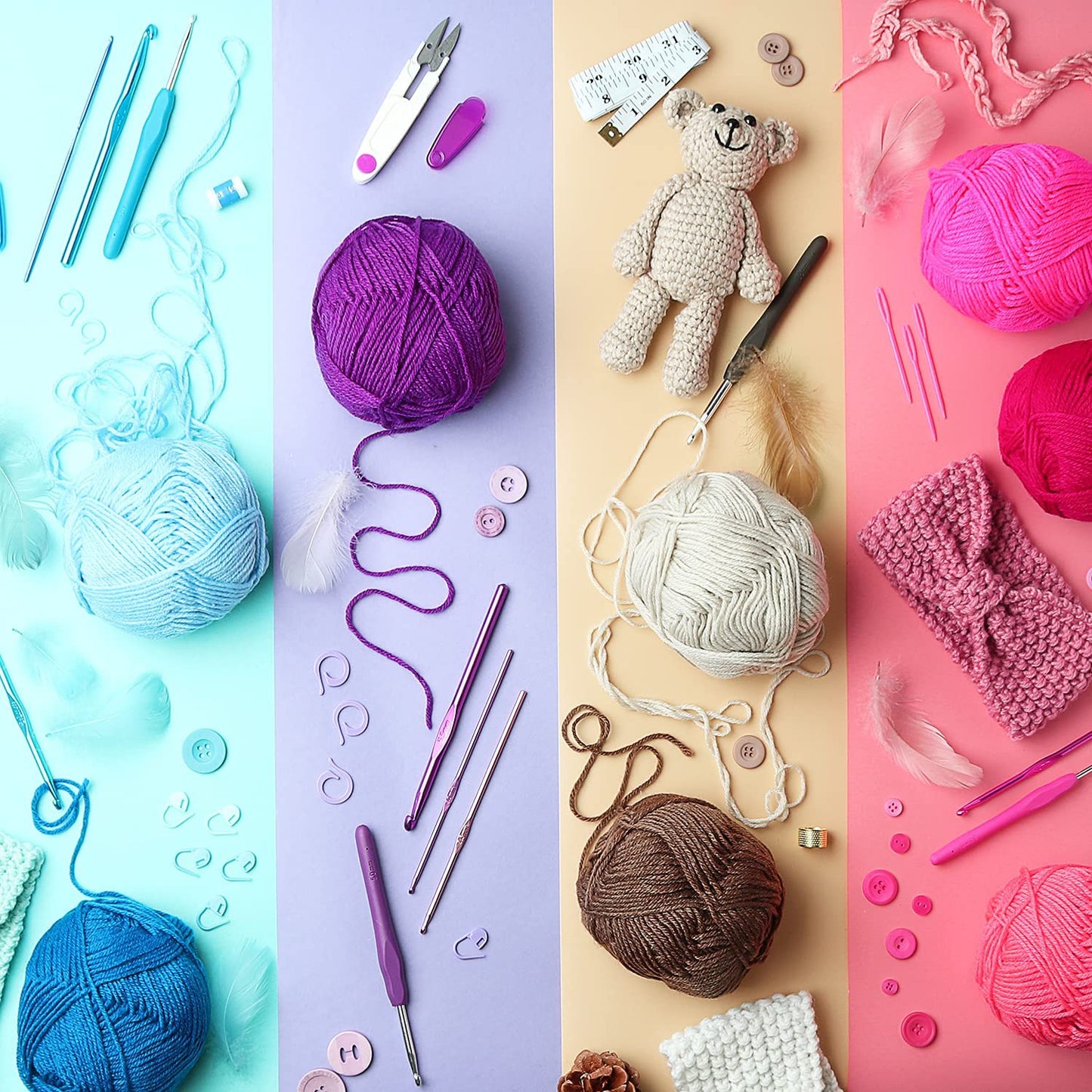 73 Piece Crochet Kit for Beginners Adults and Kids, Premium Crochet Set with 21 Crochet Hooks Set and 1500 Yards of Yarn for Crocheting Kit, Canvas Tote Bag and Lots More