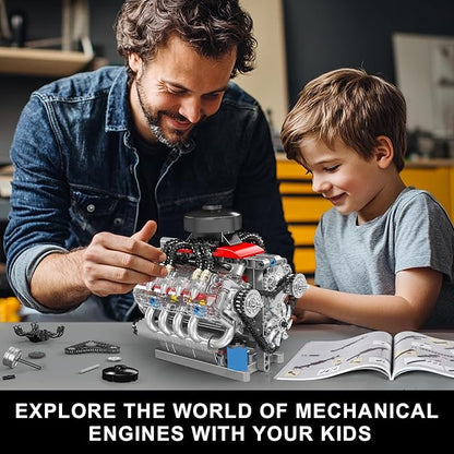 Mould King 10171 V8 Engine Model Kit That Works 8 Cylinder Car Engine with Motor Building Blocks Collectibles for Adults STEM Build Set (487 Pieces)