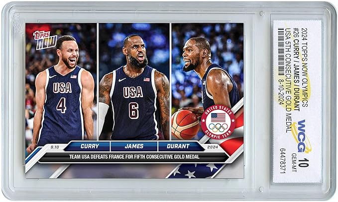 2024 Topps Now Steph Curry - Lebron James - Kevin Durant Triple Image Card #26 Olympic USA Gold Medal - Certified Gem Mint 10