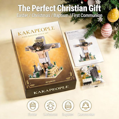 Jesus Building Blocks Set - 401 Pcs Crucifixion Nativity Set for Kids &amp Adults - Religious Easter Gifts Bible Stories Sunday School Educational Toy Inspiring Christian Home Decor Display