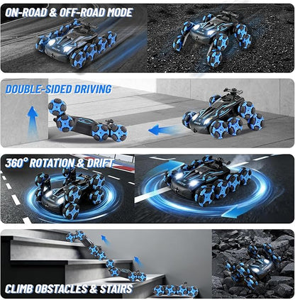 8WD Remote Control Stunt Car with Music Light Mist Spray RC Drift Car Toys for Kids 6+ 2.4GHz Remote Double Sided Driving 360° Spins Off-Road Stunt Vehicle Birthday Gifts for Boys Girls