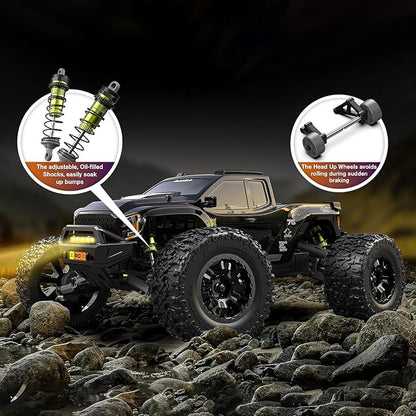 RIAARIO 1/10 Brushless RC Cars Monster Truck 50+ MPH 4WD Waterproof Carbon Fiber Black Ages 8+