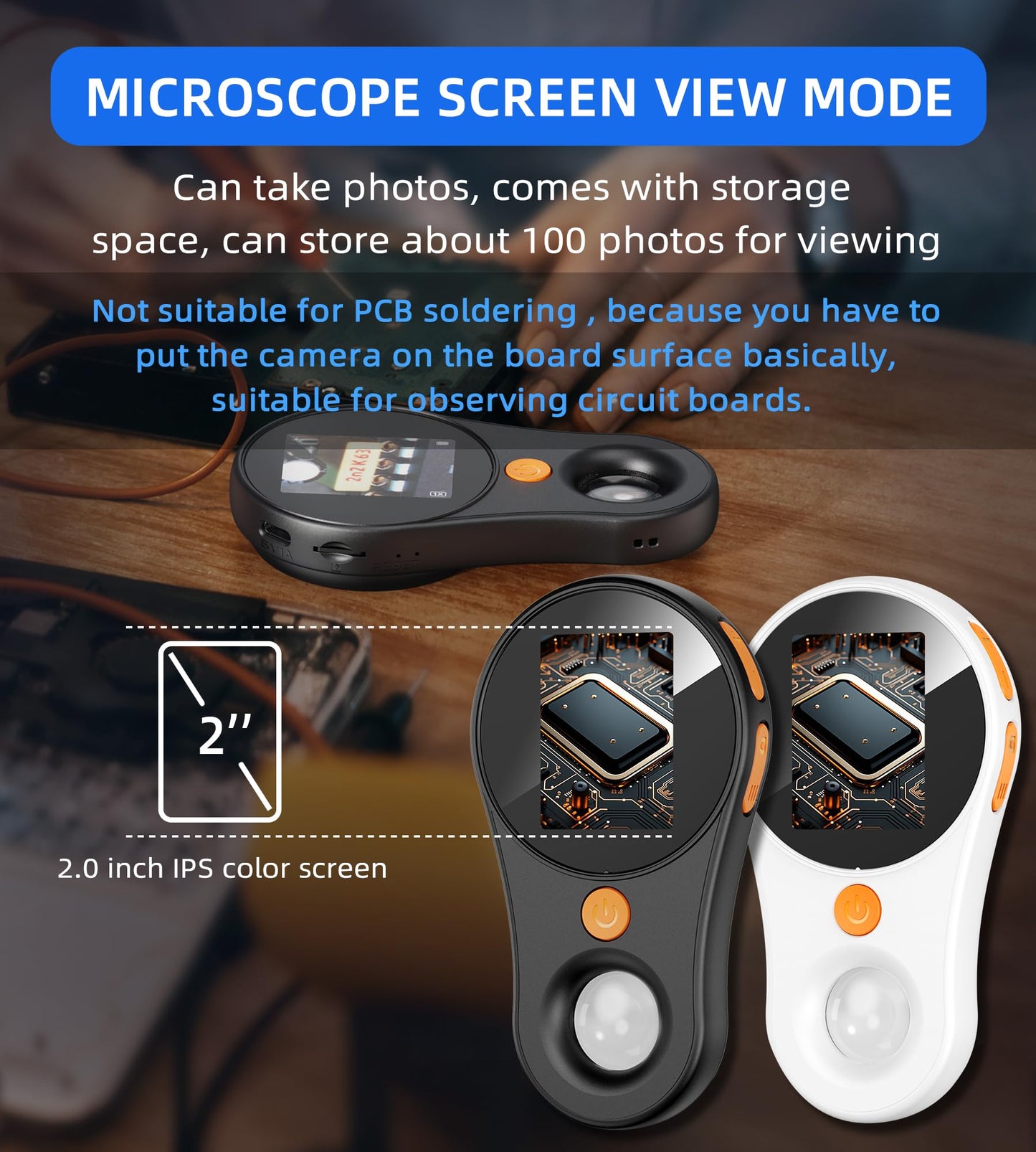 T TAKMLY Magnifying Glass with Light Portable Handheld USB Digital Microscope Macro Camera 2.0 inch IPS Color Screen Fixed Focus, 200w Pixel, 500x Magnification, Compatible with Windows, Mac OS
