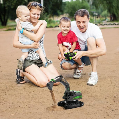 Remote Control Excavator Toys for Boys 4-7 Yrs Old - Best Birthday Gift for Kids Age 3 5 8 9 10+ Metal Shovel Construction Vehicles with Light Sound Rechargeable RC Tracked Digger
