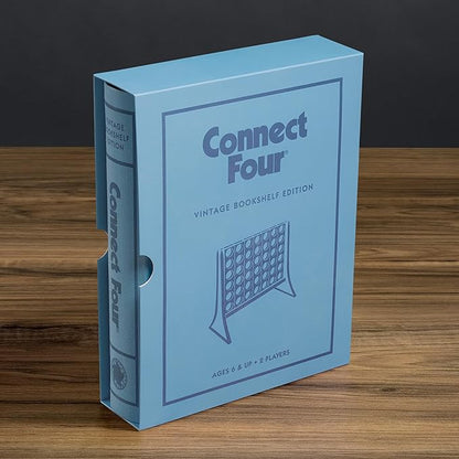 Connect Four Vintage Bookshelf Edition - 4 in a Row Game by WS Game Company Fabric-Wrapped Book Box Display Classic Strategy Tabletop Games for 2 Players Ages 6+