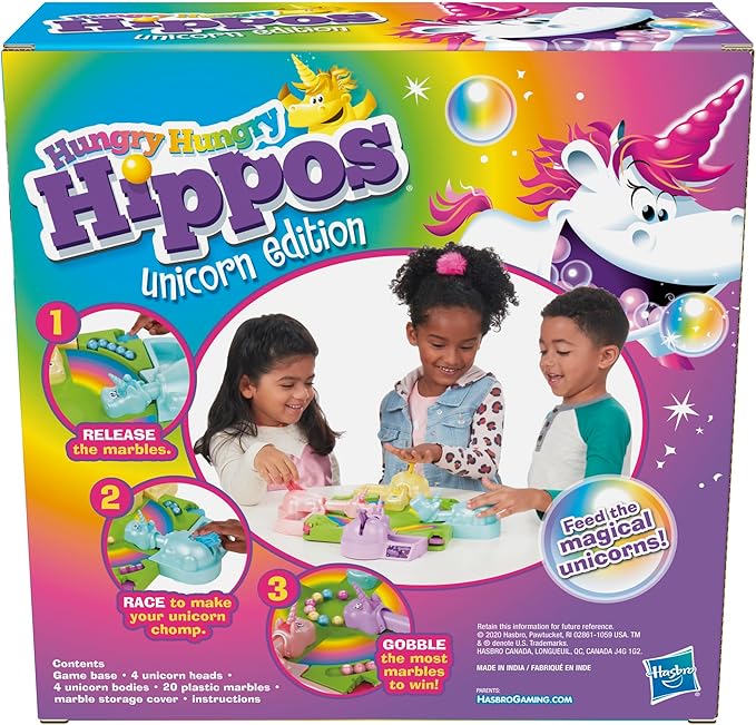 Hasbro Gaming Hungry Hippos Unicorn Edition Pre-School Board Game for Kids Ages 4 and Up 2-4 Players Easter Gifts for Boys and Girls (Amazon Exclusive)