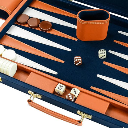 Backgammon Sets for Adults Large Backgammon Board Games Set 17.5 Inch Premium PU Leather Backga mon Game Portable Backgammon Case for Travel Classic Board Strategy Game Gifts Dark Blue