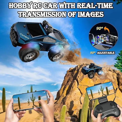1:28 Scale FPV Monster Truck RC Cars with 720P HD Camera 2.4GHz Remote Control Car All-Terrain Off-Road RC Truck with Body Light 2 Rechargeable Batteries Toy Gift for Kids Adults Boys