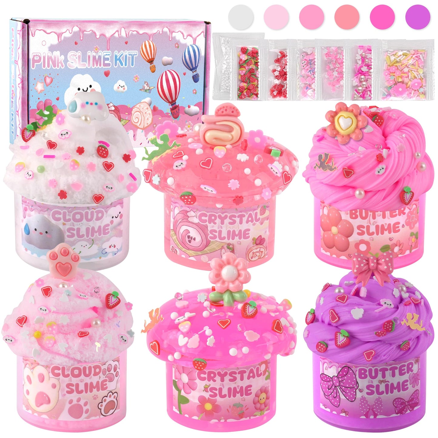 6 Pack Slimes, Pink Slime Kids, Cloud Slime kit for Girls Ages 8-12, Toys for Girls and Boys, for Kids Slime Set Party kit Goodie Bag Stuffers, 4 5 6 7 8 9 10 Year Old Girl Birthday Gift Cute Stuff