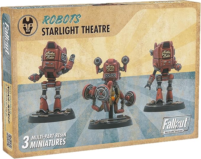 Modiphius Entertainment: Fallout: Wasteland Warfare - Robots: Starlight Theatre Staff -3 Figures 32mm Unpainted Resin RPG Miniatures Nuka World Wave