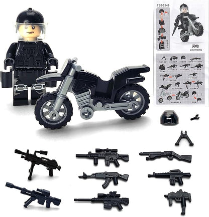 Toysvill SWAT Military Police Building Block Kit | Motorcycle &amp Soldiers Minifigures (Classic Set of 6 PCS) with Dog Modern Weapons and Accessories Gift