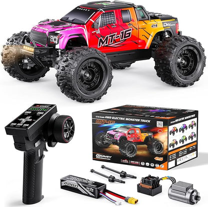 1/16 50MPH Brushless 4WD RC TruckUpgradeable All-Terrain Remote Control Cars with 3S BatteryWaterproof Fast Off-Road RC Truggy for AdultsSuitable as Gift for Snow/Sand Adventures-Gradient Red