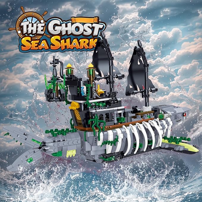 Mechanical Shark Ship Building Blocks Set The Ghost Sea Shark Pirate Ship Building Blocks SetsToys Gift for Kids Adult Collections Enthusiasts