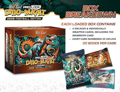 2025 Wild Card Dino-Might Football Hobby Trading Card Box (1 Oversized Mammoth Card Per Box)