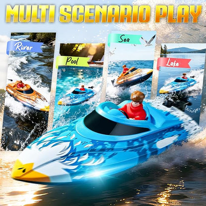 BEZGAR RC Boat 12 inch Self-Righting Remote Control Boat for Kids and Adults 25 KPH Fast RC Speed Boats with 700mAh Battery Ideal Waterproof Toy for Lakes &amp Pools - HJ822 Blue