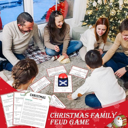 Syhood Christmas Friendly Feud Card Game with 2 Answer Buzzers Fun Xmas Family Trivia Quiz Party Game Night Activities for Adults Office Large Group and Team Building