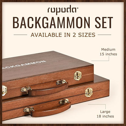 ropoda Sapele Wood Backgammon Board Game Set (15 Inches) for Adults and Kids - Classic Board Strategy Game - Portable and Travel Backgammon Set with Wooden Playing Pieces and Accessories