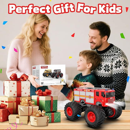 1/18 Remote Control Fire Truck Toy for Kids 2.4GHz RC Monster Truck Toy with LED Lights &amp Sound Rechargeable Electric Vehicle Gift for Boys Girls