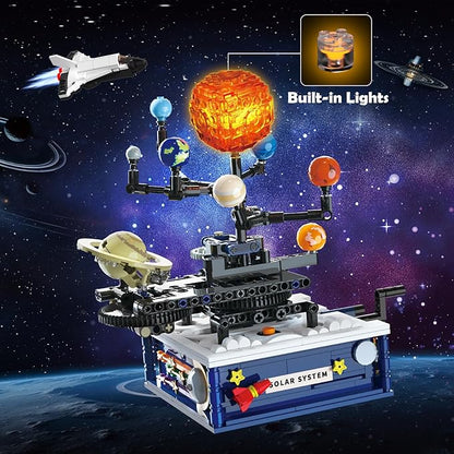 Solar System Building Sets with Light - Rotatable Space Exploration Building Toys with 9 Planets &amp Rocket Sets Science Astronomy Educational Gifts for Boys Girls Age 8+ Years Old Kids(775 PCS)