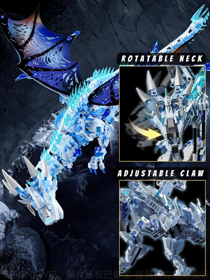 Mechanical Ice Dragon Building Set 1646 Pieces Large Fantasy Model Kit with Articulated Flapping Wings Blue Mythical Creature Decor for TV Series Fans Compatible with Major Brands