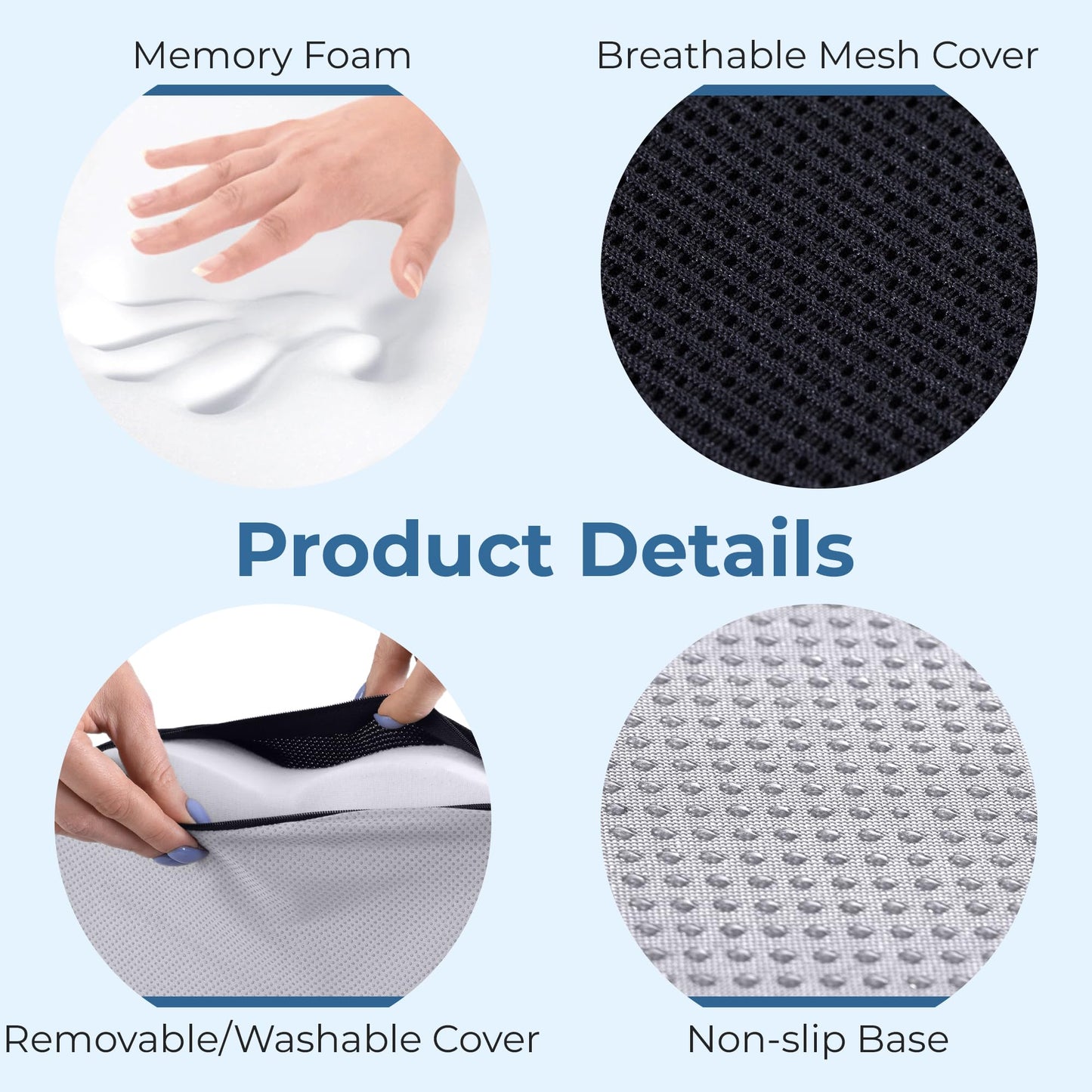 5 STARS UNITED Seat Cushion for Tailbone Pain Relief – Memory Foam Lifting Pillow for Coccyx, Hip, Hemorrhoid, Sciatica & Post-Surgery Recovery – Wheelchair, Car, Desk, Gaming & Office Chairs, Black