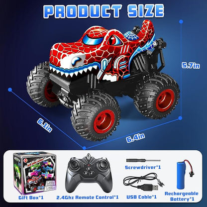 Remote Control Monster Truck 2.4Ghz Spider Rc Monster Truck Toys Rchargeable Kids Cars Vehicle with Musics Lighting Effect 360°Stunts Rc Spider Toys Birthday Gifts for Boys 3 4 5+