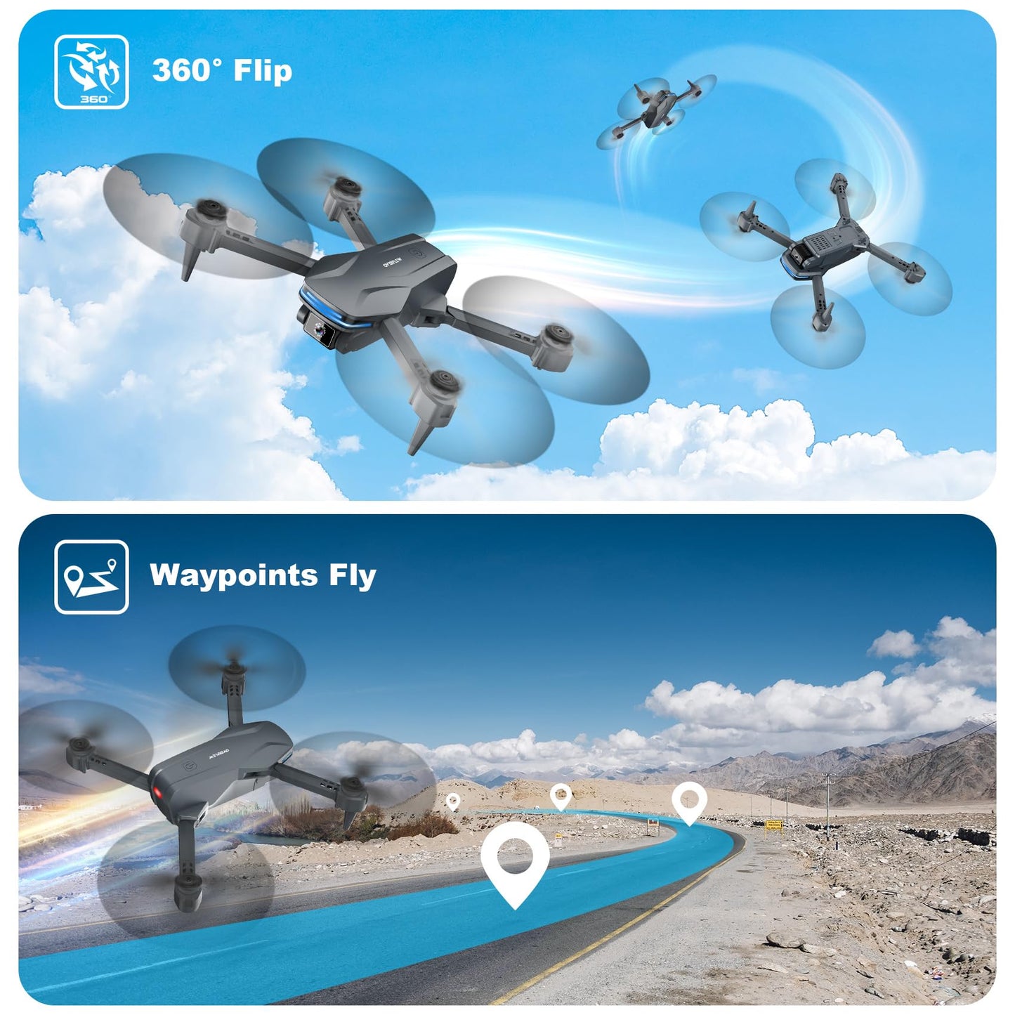 Drones with Camera for Adults 1080P HD Foldable Drone with Carrying Case Drones for Kids with One Key Take Off/Land, 3 Speed Mode, 360° Flip Grey