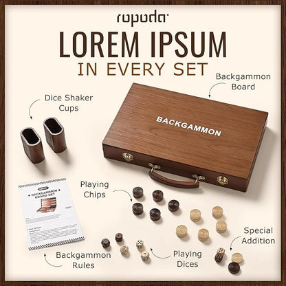 ropoda Sapele Wood Backgammon Board Game Set (15 Inches) for Adults and Kids - Classic Board Strategy Game - Portable and Travel Backgammon Set with Wooden Playing Pieces and Accessories