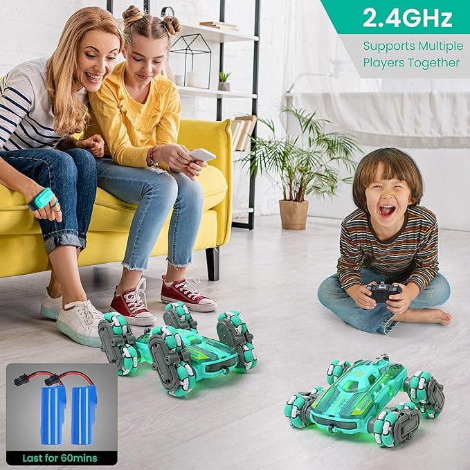 Cool 8WD RC Stunt Car for Kids Ages 6 7 8-12 13 14 Year Old - Remote &amp Gesture Hand-Controlled Toy with Lights &amp Music Rotating Drift Car for Boys 2.4Ghz
