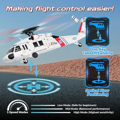 CKYSCHN UH60L Black Hawk RC Helicopter Brushless 4CH WLtoys K270 Remote Control Helicopter with Optical Flow Positioning for Adults 2.4G RC Aircraft 3 Batteries