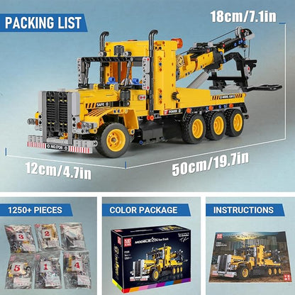 Mould King 17011 Heavy-Duty Tow Truck Building Toy Set Technology MOC Road Trailers Building Gift Toys for Kids Age 14+ (1250 Pieces)