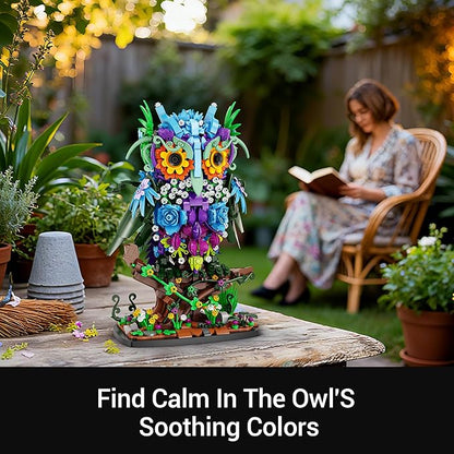 Sillbird Flower Owl Building Sets for Adults Creative Gift Ideas for Women Men Mom Her Girlfriend Wife Home Decor Display or Table Centerpieces - Buildable Floral Animals Botanical Model Collection