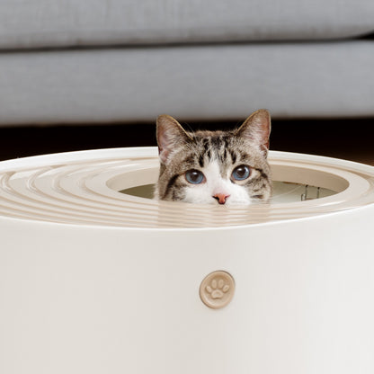IRIS USA Cat Litter Box, Large Top Entry with Litter Catching Lid and Scoop, Dog Proof, Cat Box Enclosure, Beige/White
