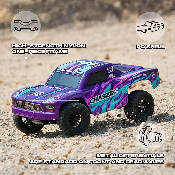 FCXㅤ FMS FSC24 1/24 Chaser RC Crawler Short-Course Trucks with High Strength Nylon Frame 2 Speed Switch Up to 26km/h Hobby RC Car for Adults Gifts (Red)