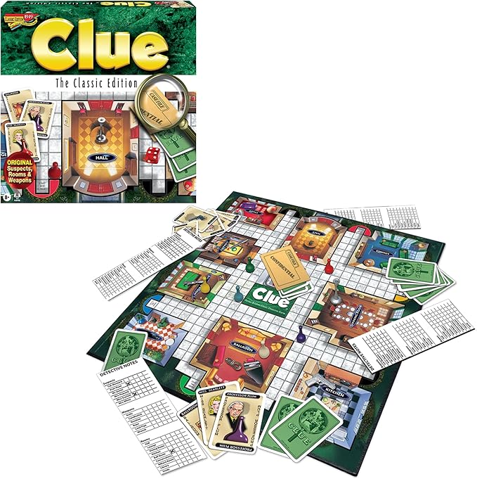 Clue Classic with 1949 Card Artwork &amp Suspects by Winning Moves Games USA Original Whodunnit Murder Mystery Game with Metal Weapons for 3to 6 Players Ages 8 and up