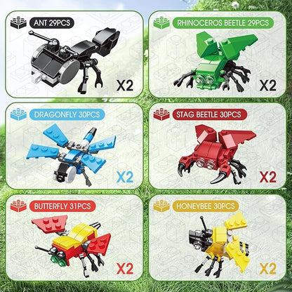Mini Building Block Sets 12PCS Insects Building Blocks 6 in 1 STEM Toys Eggs Building Sets Party Favors for Kids Goodie Bags Prizes/Birthday Gifts