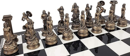 Greek Mythology Olympus Gods Zeus vs Poseidon Set of Chess Men Pieces Bronze and Pewter Color - NO Board