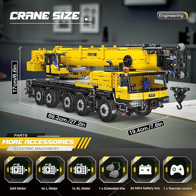 Mould King 17073 Engineering Truck Construction Set Remote Control LTM 1110 Crane Building Block (3218 Pieces) Assembly STEM Heavy-Duty Car Brick Toys with Motors for Adult