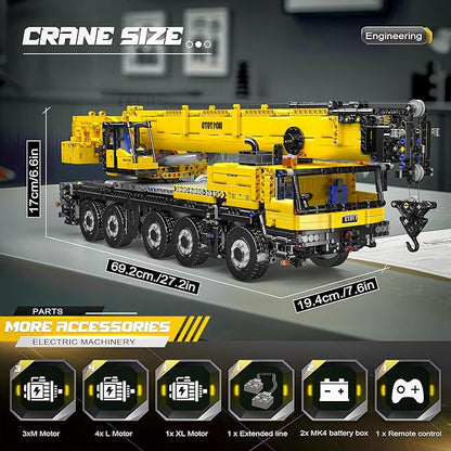 Mould King 17073 Engineering Truck Construction Set Remote Control LTM 1110 Crane Building Block (3218 Pieces) Assembly STEM Heavy-Duty Car Brick Toys with Motors for Adult