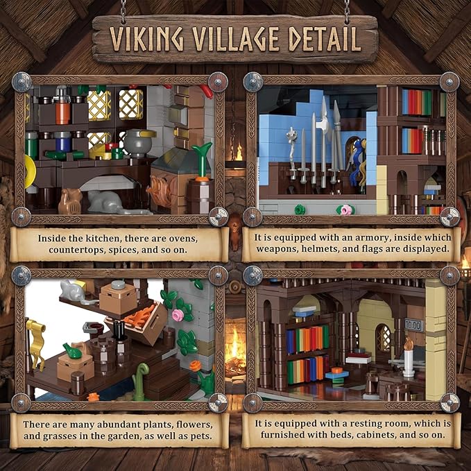 Medieval Town Center Building Set for Adult Architecture Viking Village Town Center Building Block House Collection Toy Creative Present for Adults and Teen(3867PCS)