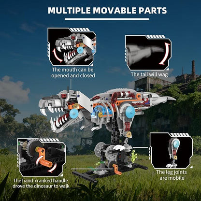 Mechanical T-Rex Dinosaur Building Set with Lights Rotatable Components &amp Display Stand STEM Building Toy for Boys 8-14 Home Office Decor for Adults Mechanical Enthusiasts (730PCS)