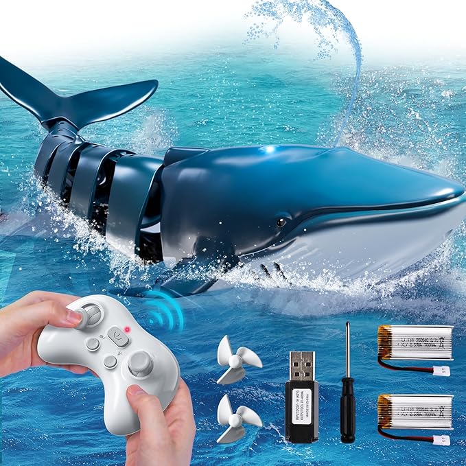 Remote Control Whale Shark Toys for Boys Kids 1:18 Scale High Simulation Shark for Pool 2.4Ghz Electric RC Shark Boat Fish Toys with Light &amp Spray Toy Shark Gifts for 6 7 8 9 Year olds Kid Boy