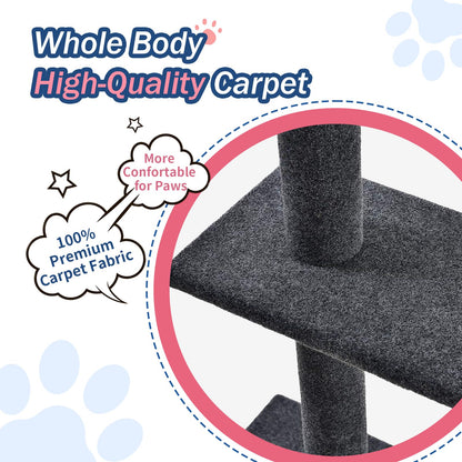 Cat Craft Cat Tree Floor to Ceiling 95-108" Tall Cat Tree Carpet Cat Tower Kitten Tree Sisal Scratching Post and Mat Cat Pole for Indoor Cats, Charcoal, Style A
