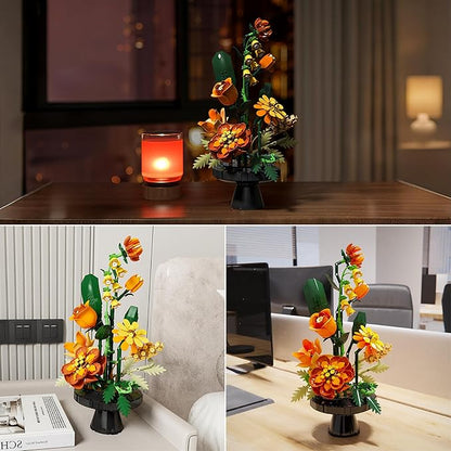 Flower Bouquet Building Blocks Set Artificial Flowers Toys Botanical Collection DIY Unique Home&ampOffice Bonsai Decoration Adults Teen Girls for BirthdayChristmas Holiday