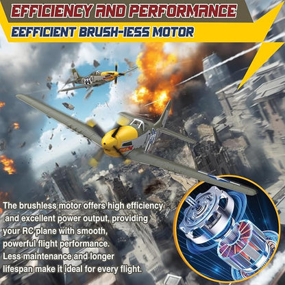LEAMBE Brushless 4 Channel RC Plane Ready to Fly Aerobatic Aircraft Easy Control for Beginners P51 Mustang RC Airplane for Adults Green