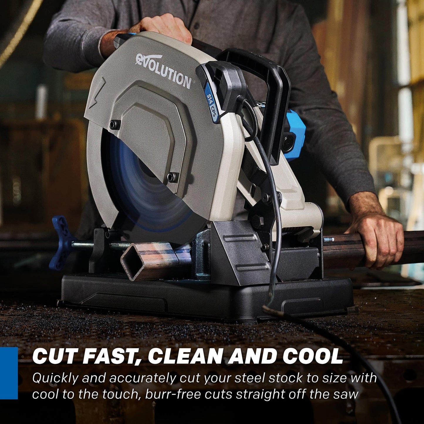 Evolution S14CPS 14" Heavy-Duty Metal Cutting Chop Saw | 3,500+ Cuts with EVOMAX14ST Blade | 14" Blade Compatible | Industrial Power Saw, Soft Start Motor, E-Brake, Precision Shadow Line Guide