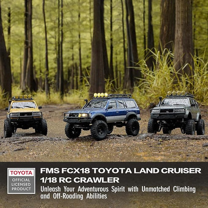 FCX18 FMS RC Crawler Toyota Cruiser 1/18 LC80 Offroad Trucks 4X4 RC Rock Crawler with Portal Axles LED Lights for Adults (Grey)
