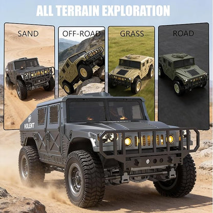 2.4GHz All Terrain RC Military Truck 4WD Remote Control Car Off Road Waterproof with Headlights Turn Signal Lights and Rechargeable Batteries Vehicle Toy Gifts for Adults Kids Age 8+ (Black)